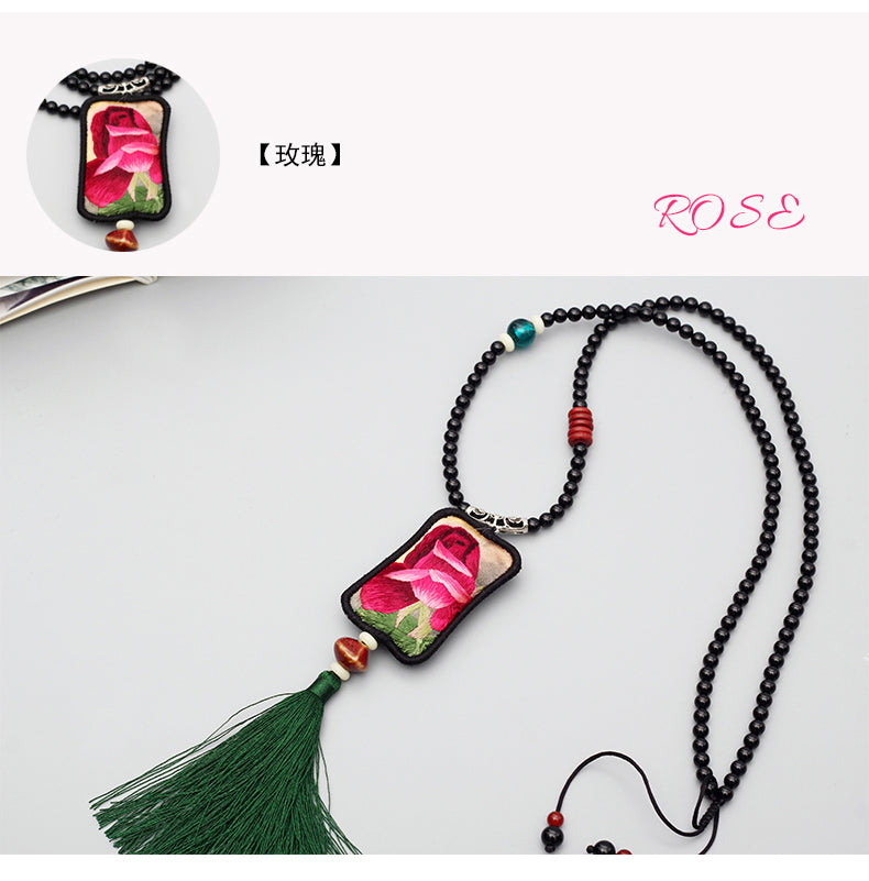 Handmade Embroidery,Fragrant bead chain ethnic style pendant