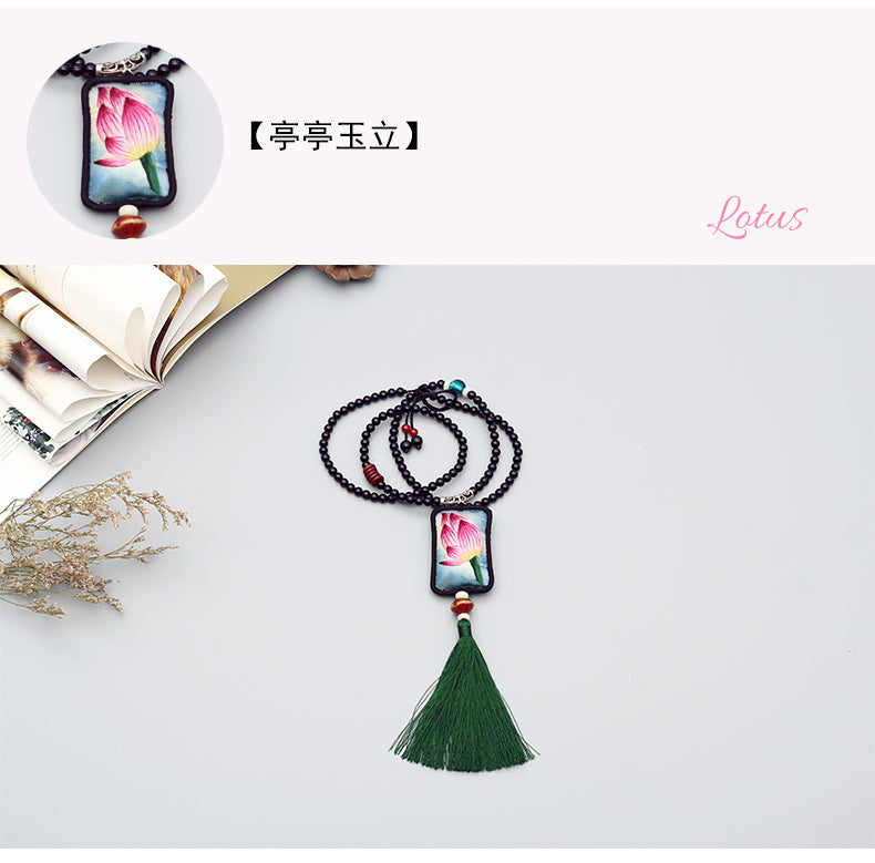 Handmade Embroidery,Fragrant bead chain ethnic style pendant