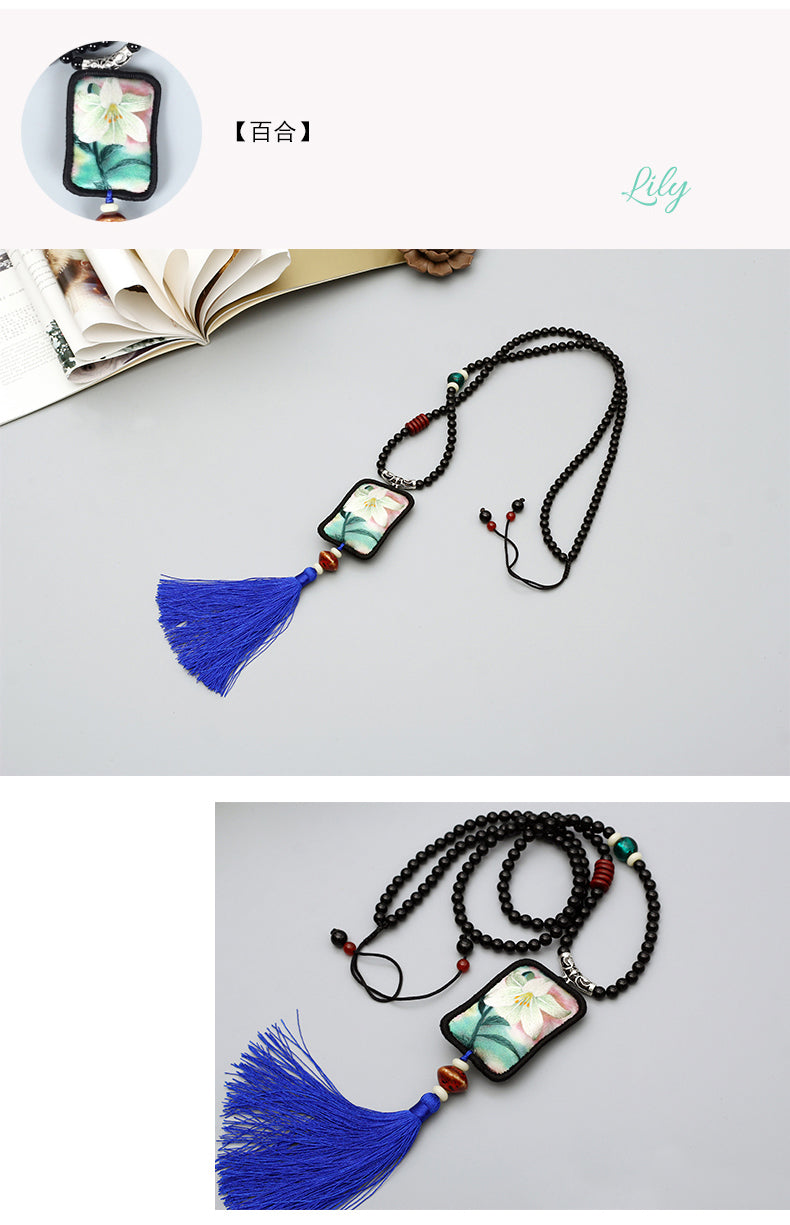 Handmade Embroidery,Fragrant bead chain ethnic style pendant